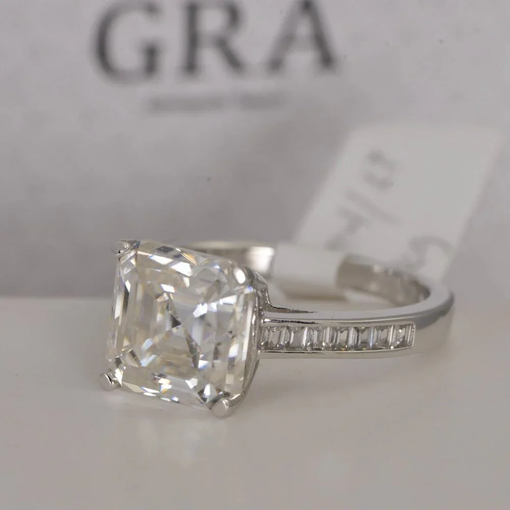 5ct Asscher Cut Moissanite Engagement Ring 925